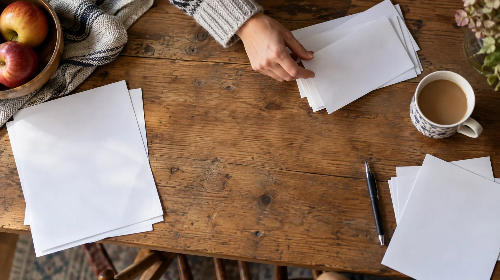 Des papiers et des enveloppes sur une table de cuisine